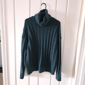 Dark Teal Cable Knit Turtleneck Sweater